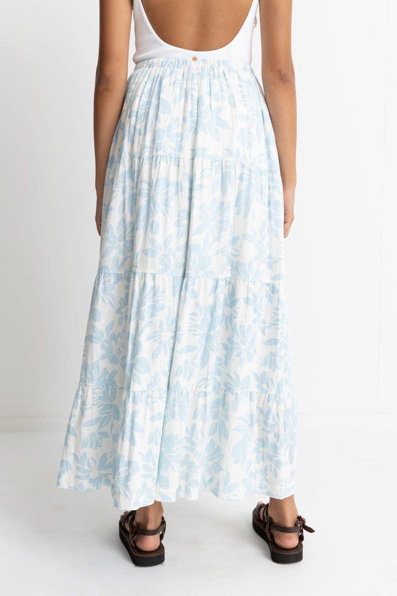 Grace Floral Tiered Maxi Skirt White