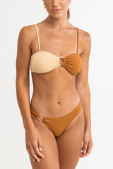 Warm Sands Spliced Two Tone O Ring Bandeau Top Golden Brown