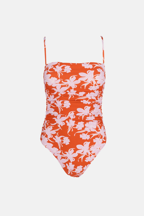 Catalina Floral Scrunched Side One Piece Red