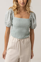 Clementine Shirred Top Mint