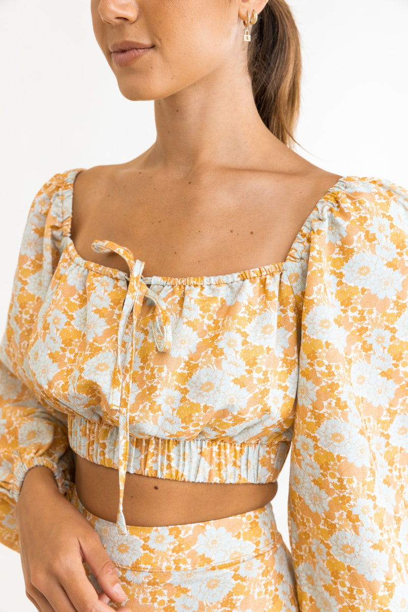 Goldie Floral Long Sleeve Top Apricot