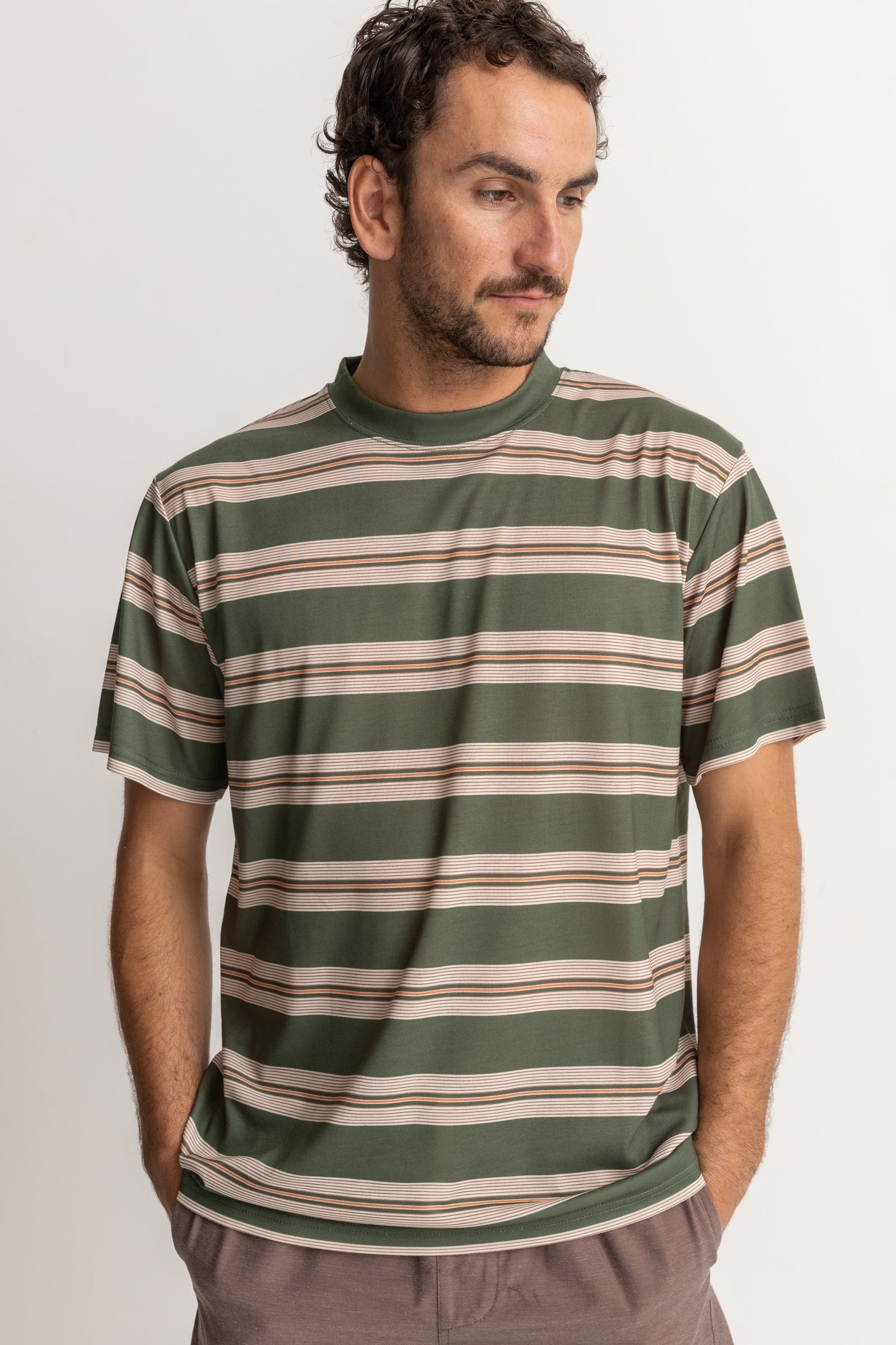 [ UNIFORM BRIDGE]★vintage stripe s/s tee Uniform Bridge Vintage Stripe L/S Tee | Burgundy | Canoe Club