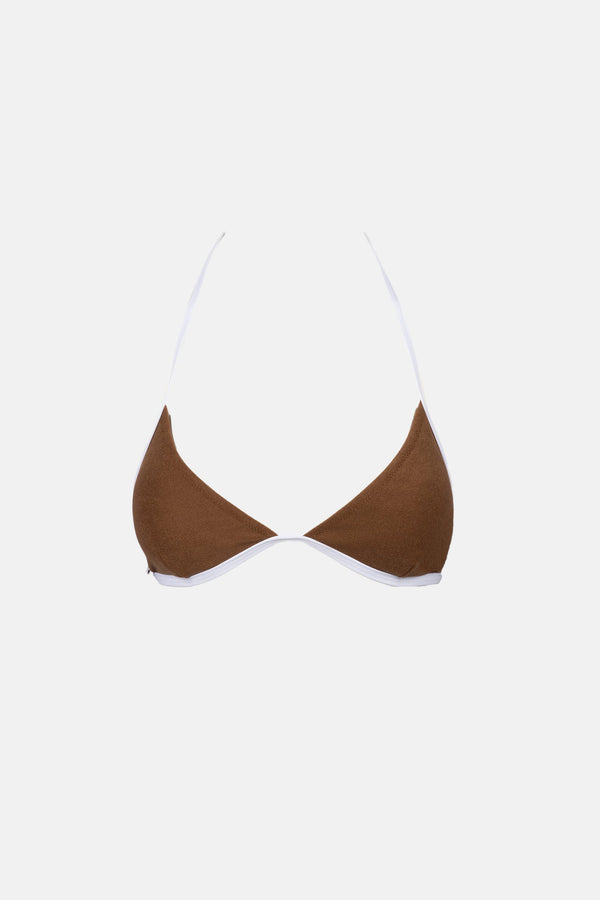 Terry Fixed Halter Tri Top Chocolate