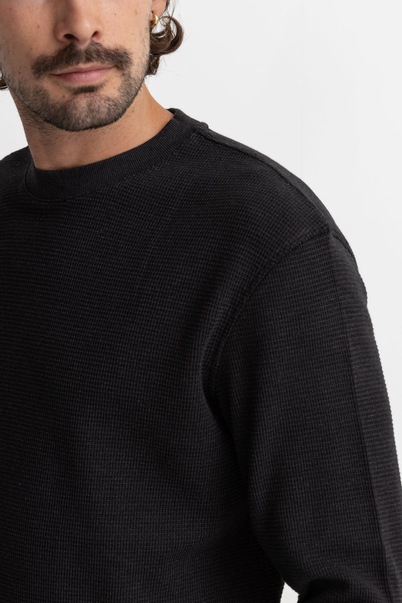 Waffle Knitted Black Sweater – Rhythm US