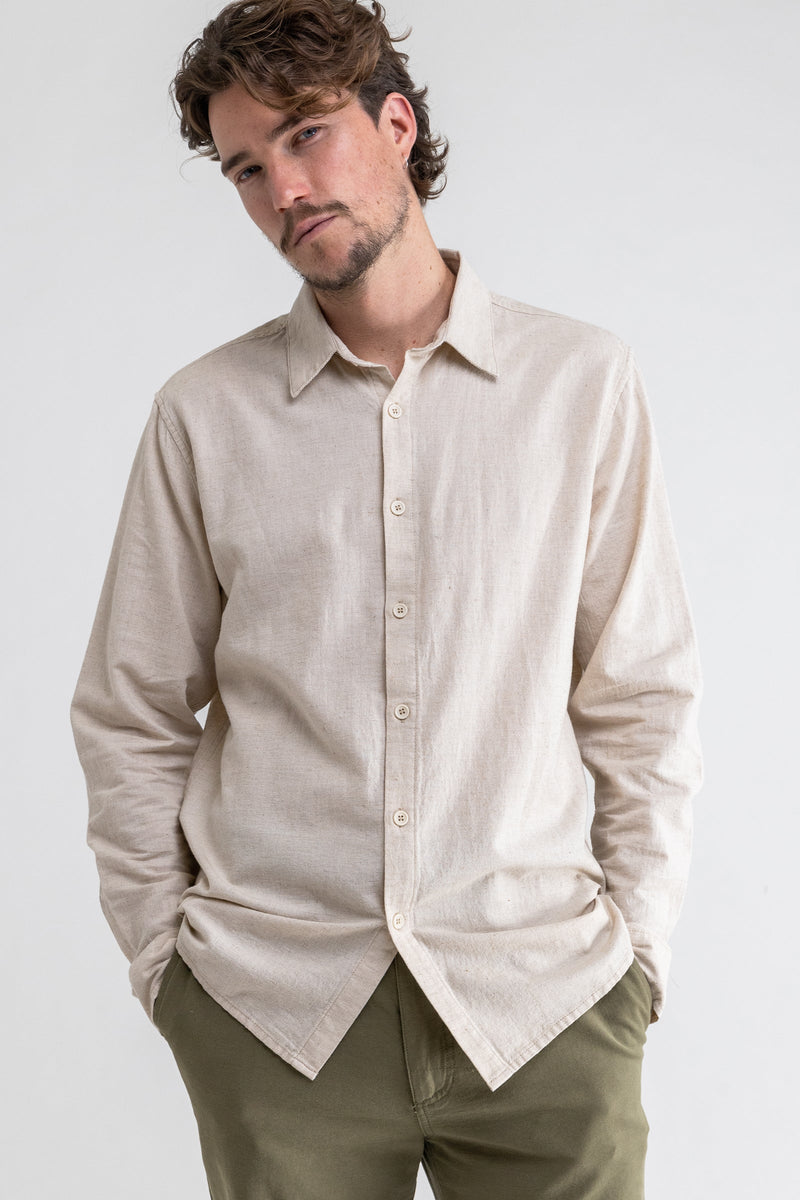 Basic Cotton Button Up Long Sleeve Shirt Cream – Rhythm US