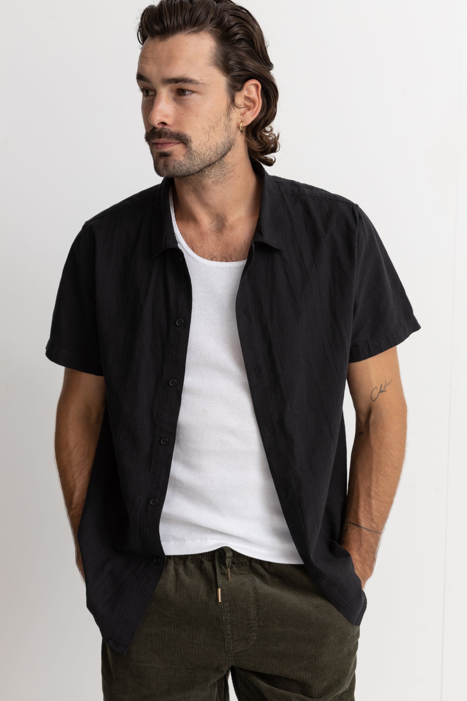 Basic Cotton Button Up Short Sleeve Shirt Black – Rhythm US