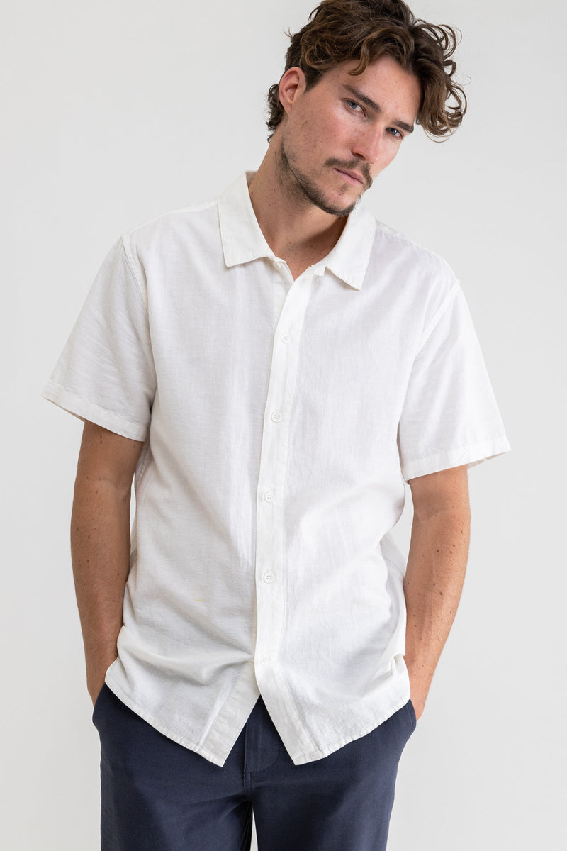 Basic Cotton Button Up Short Sleeve Shirt White – Rhythm US