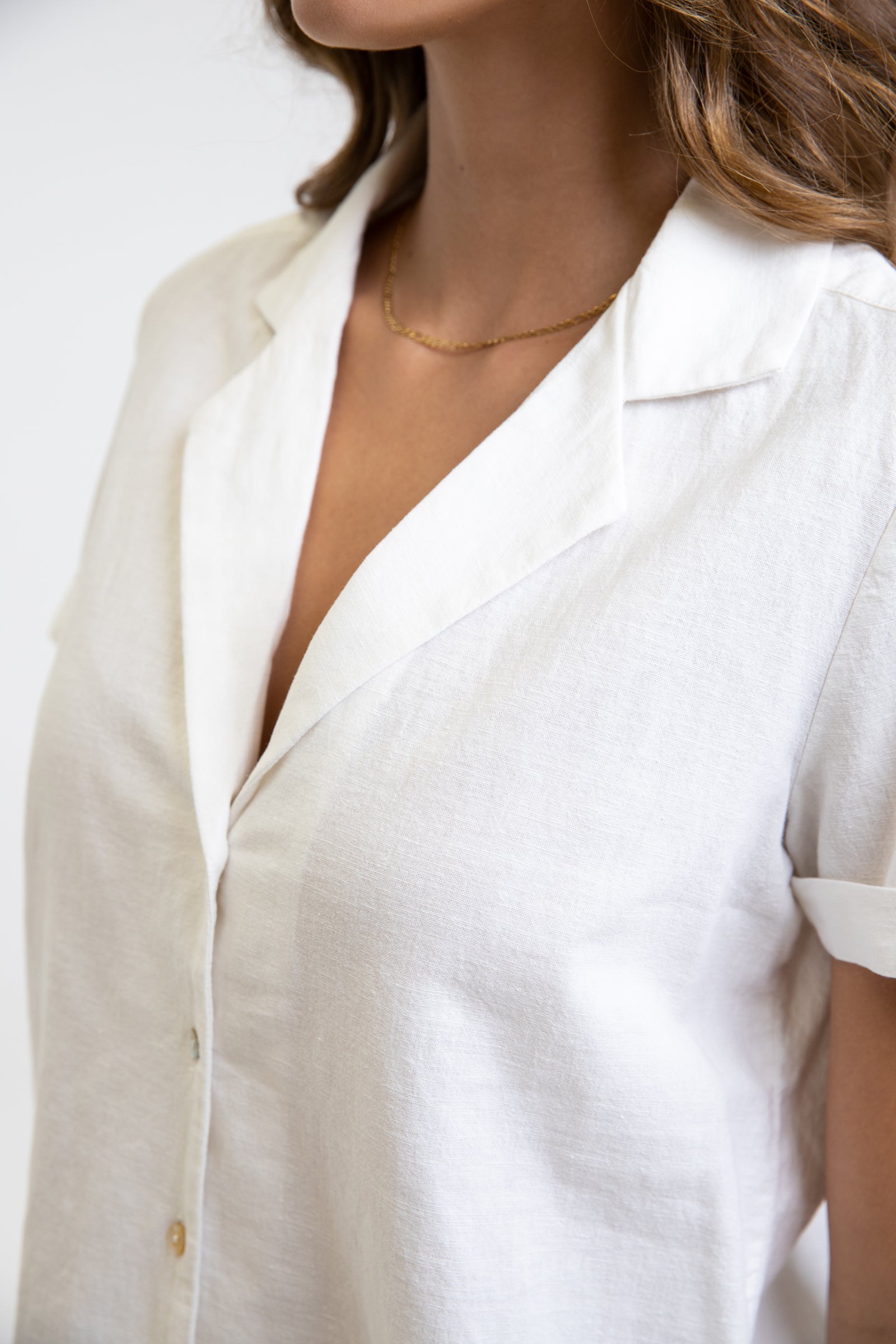 Linen Cuffed Sleeve Button Up Shirt White – Rhythm US
