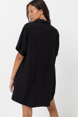 Classic Linen Shirt Dress Black