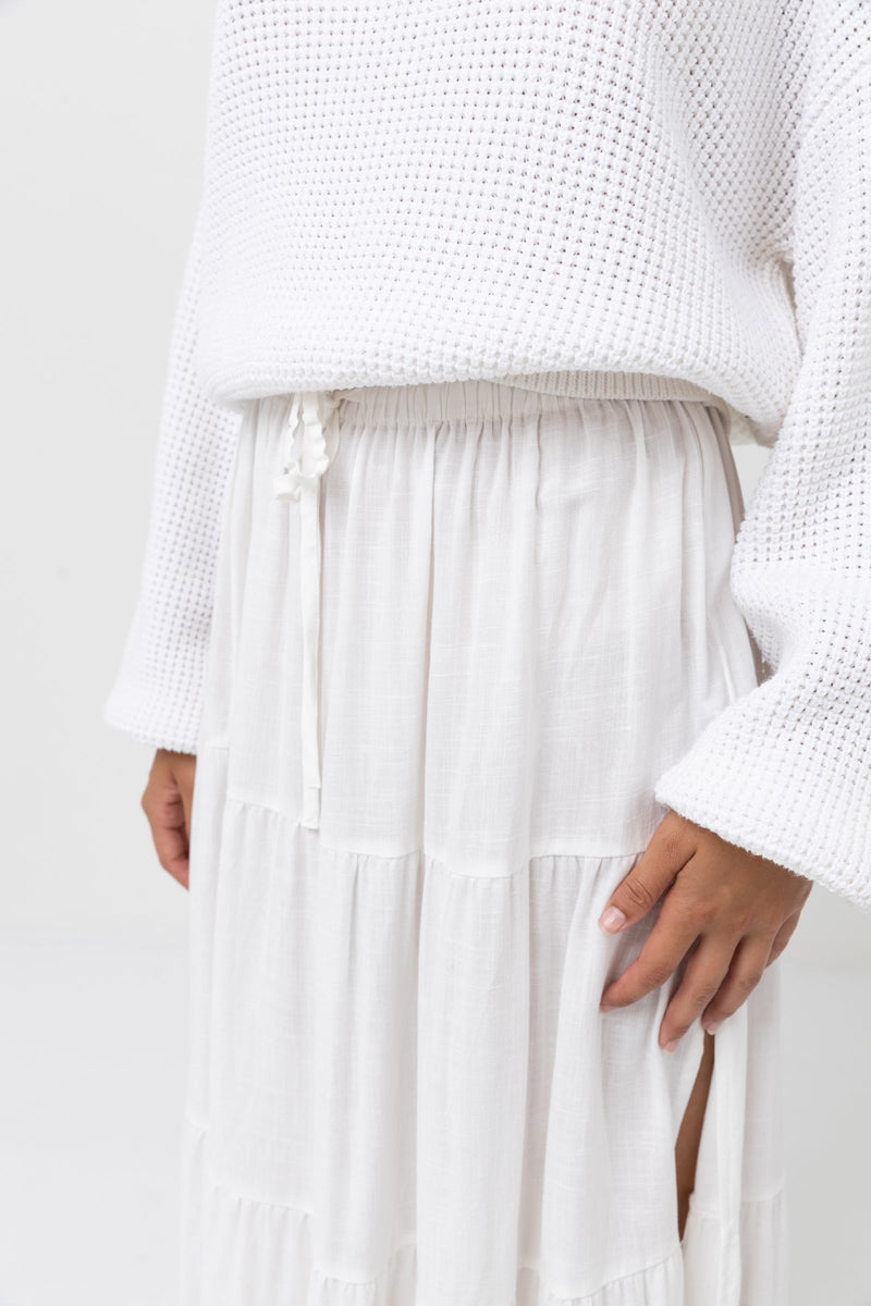 $398 Amur Women's White Koral Tiered Organic Cotton Maxi Skirt Size 8