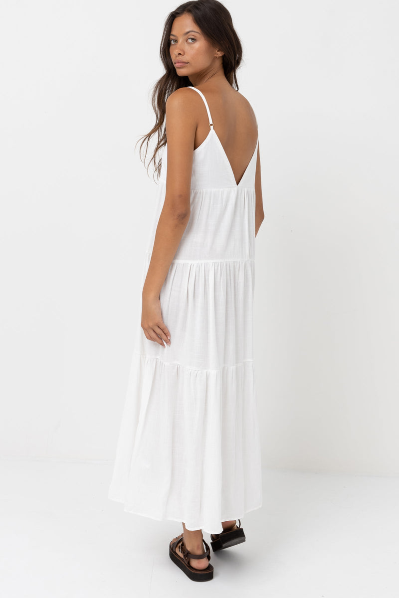 Classic Tiered Midi Dress White