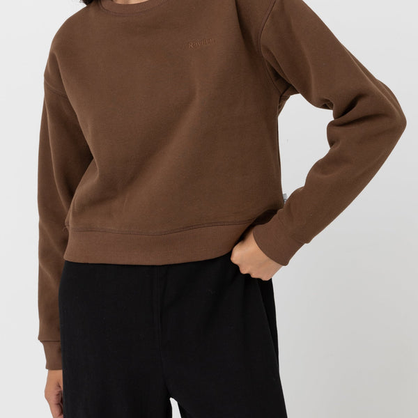 Groove Round Neck Plain Fleece Sweatshirt ARNPFS1 - Brown