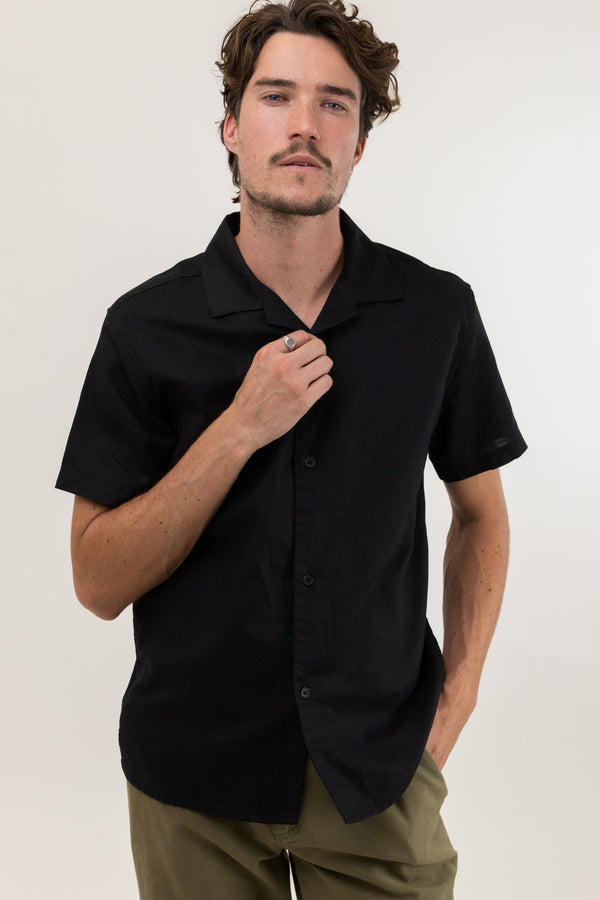 Linen Cuban Ss Shirt Black