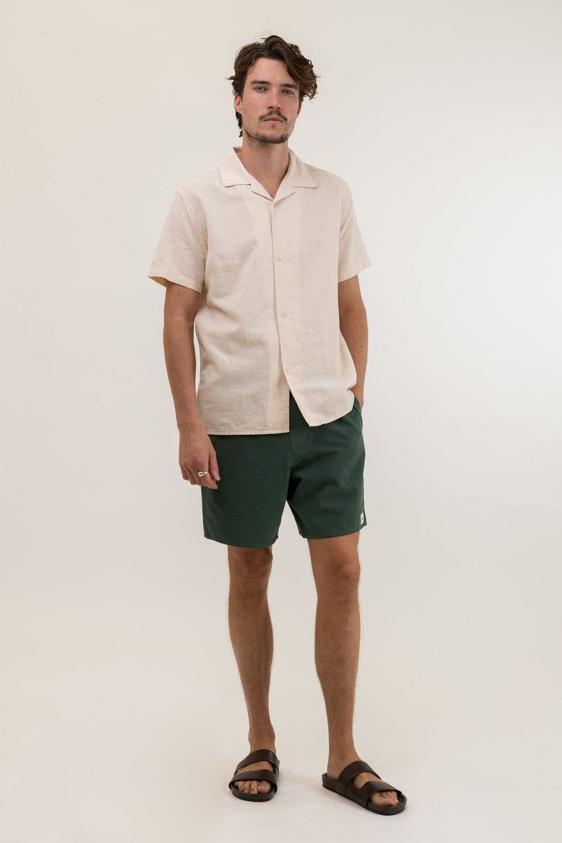 Linen Cuban Ss Shirt Bone