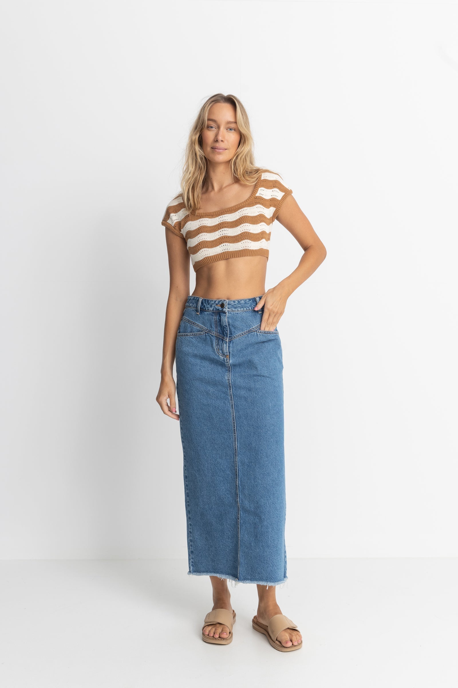 【BAON】Turn-G banding denim long skirt Vintage Denim Maxi Skirt (Banding) - N MORED | 60% - Asian