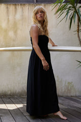 Classic Shirred Midi Dress Black
