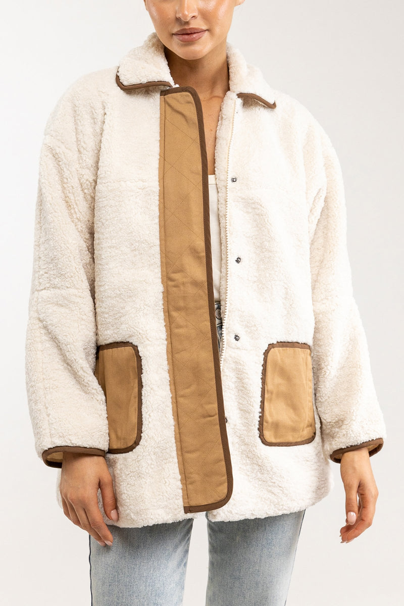 Contrast Sherling Jacket Off White