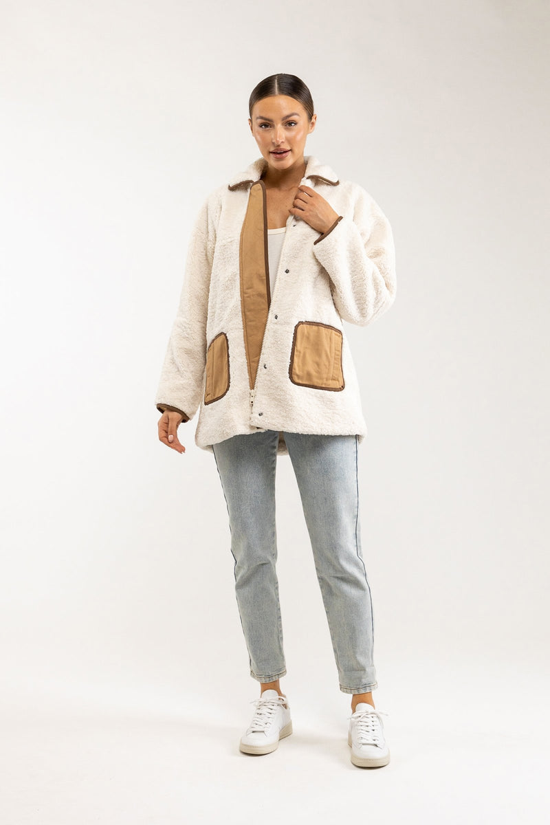 Contrast Sherling Jacket Off White