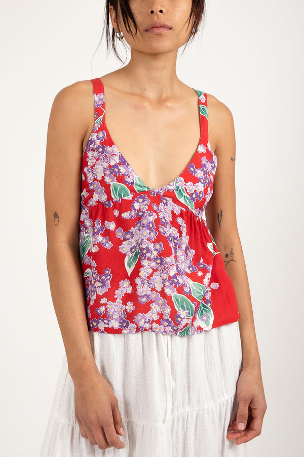Isle Floral Tie Back Top Red