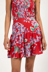 Isle Floral Tiered Mini Skirt Red