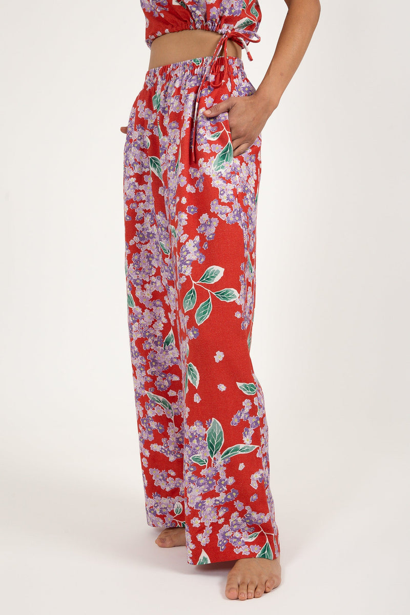 Isle Floral Wide Leg Pant Red