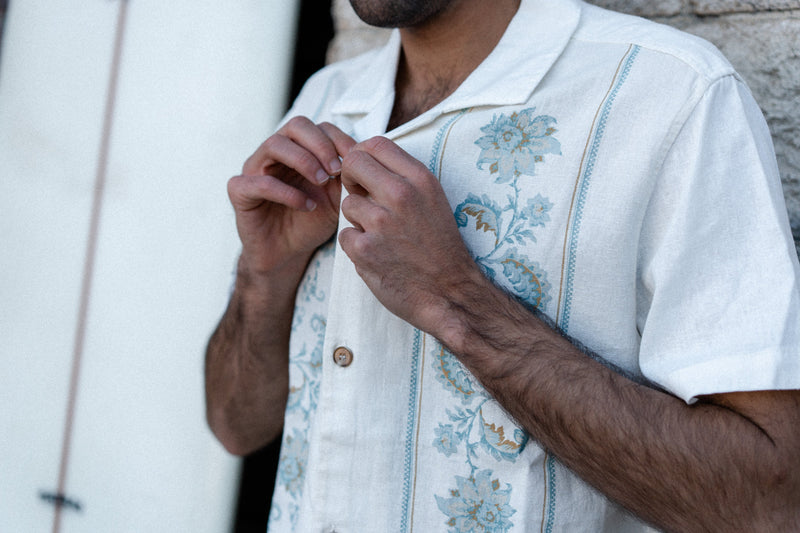 Sage Bandana Printed Cuban Collar Shirt